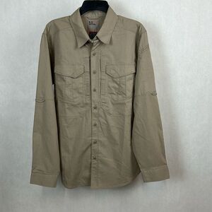5.11 Tactical Mens Button Front Shirt Sz Medium Khaki Tan Long Sleeve